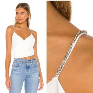 NWT NBD Julina Crystal Rhinestone Embellished Strap Crop Top Ivory White